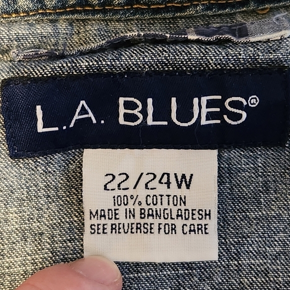 Vtg L.A. Blues Denim Hooded Full Zip Jacket With Large Pockets Dark Wash Rare - Picture 12 of 13